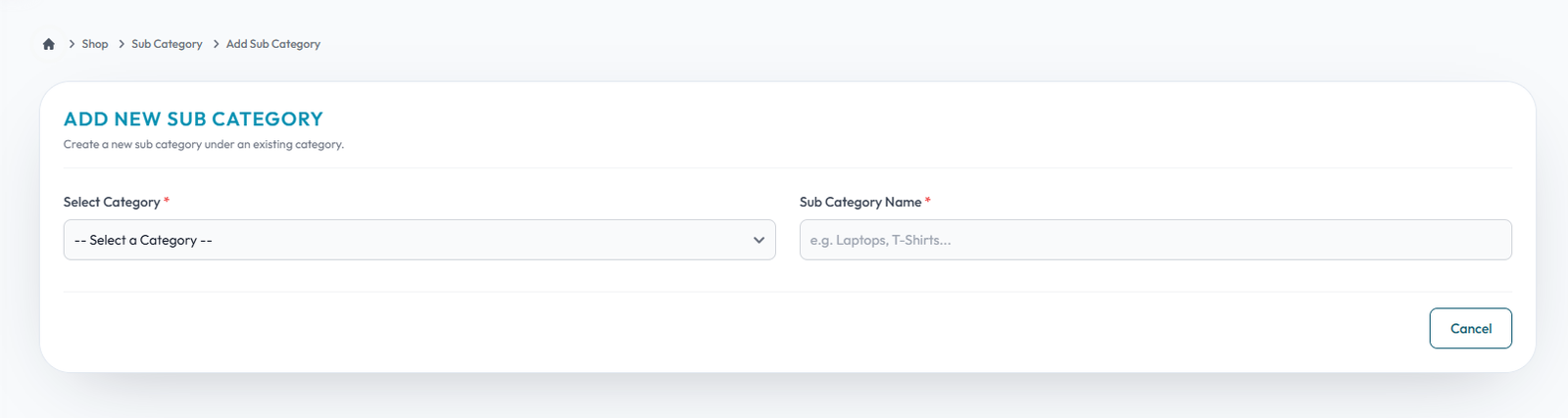 Add Subcategory
